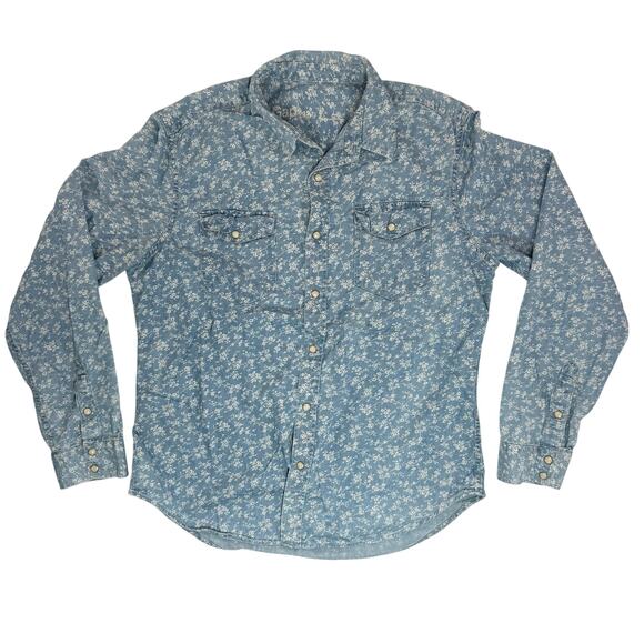 GAP Women’s Large Blue Denim Floral Button Down Shirt 100% Cotton - Picture 1 of 8